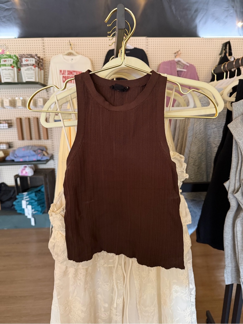 Good American Brown Ribbed Tank Top - Women's Sleeveless Crop (BOX 6)